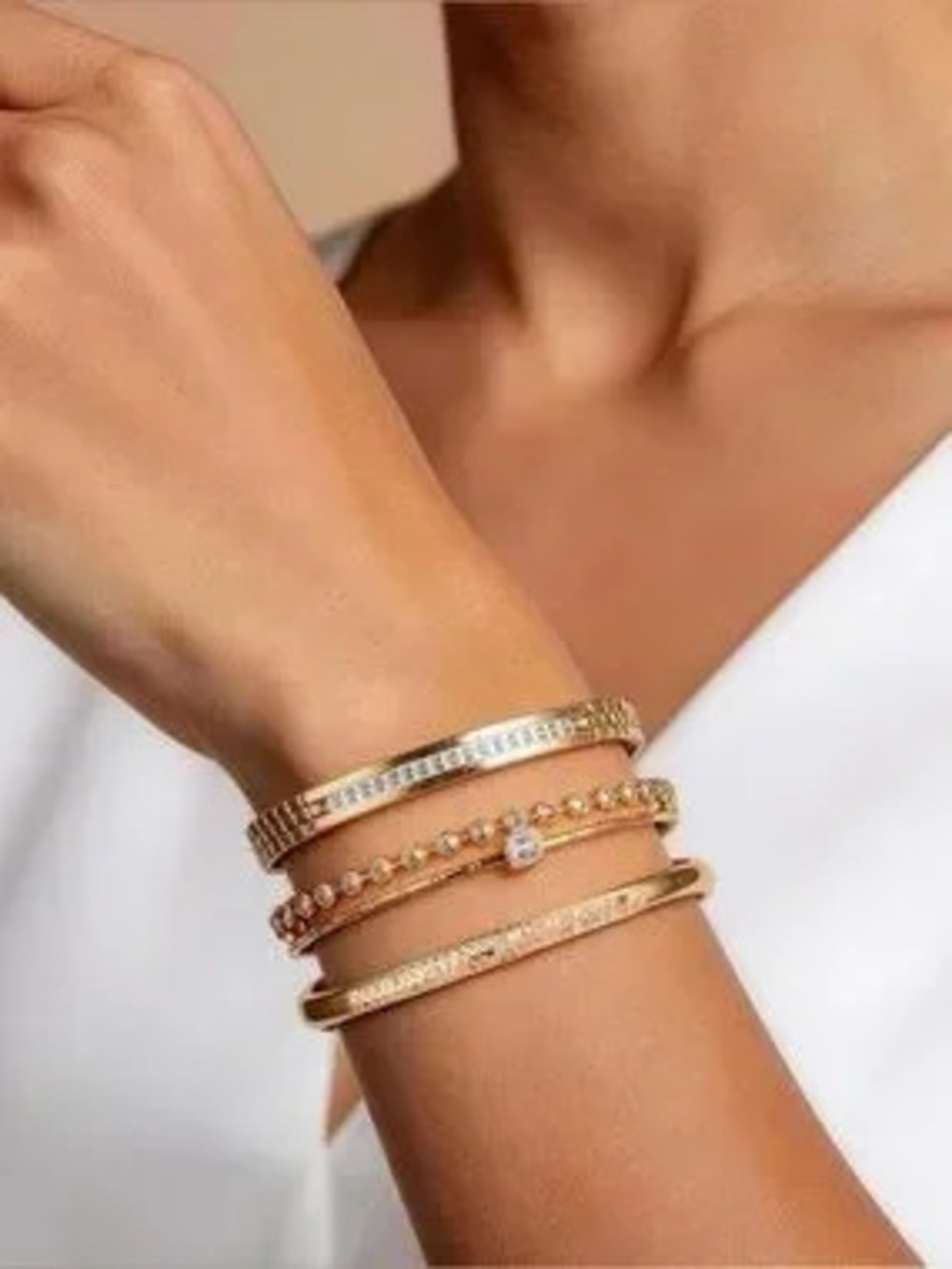 Anthropologie Gold Tone Crystal Layered Bracelet Set